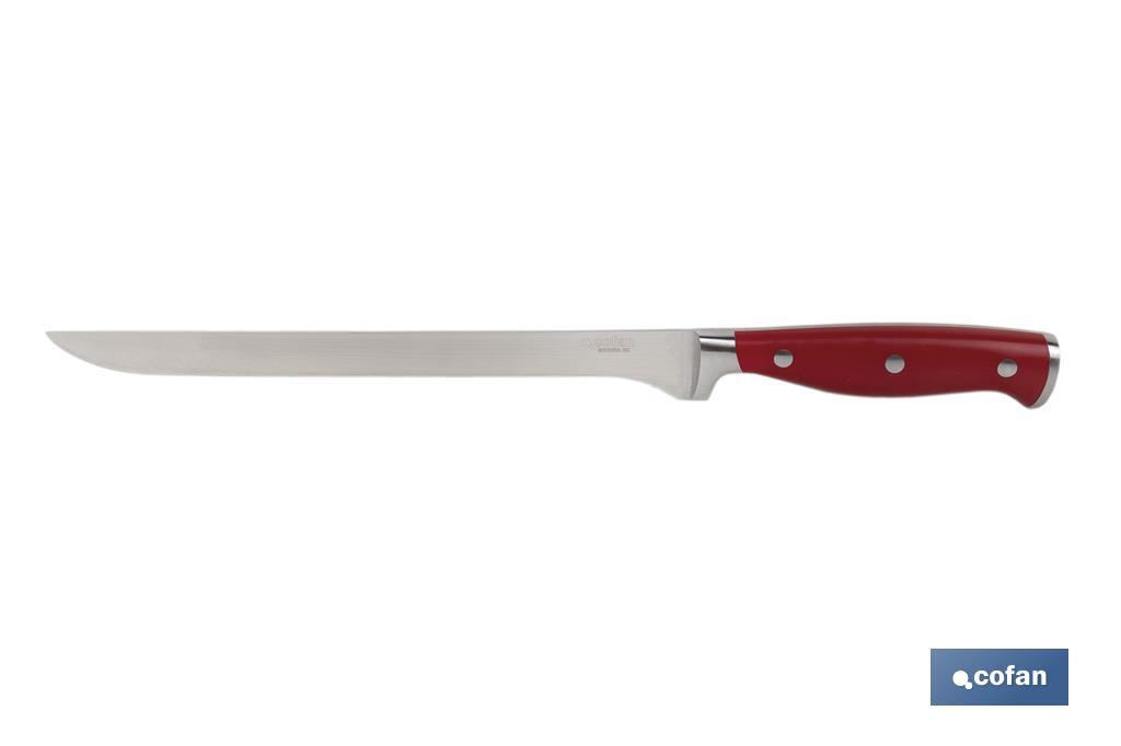 CUCHILLO JAMONERO/SALMONERO HOJA 25cm MODELO AGUACEJO ROJO