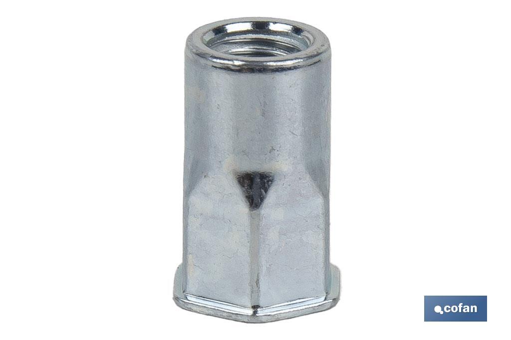 TUERCAS REMACHABLES SEMIHEXAGONAL FONDO ABIERTO CABEZA REDUCIDA ACERO M5 X 14 (PACK: 500 UDS) TUERCAS REMACHABLES SEMIHEXAGONAL FONDO ABIERTO CABEZA REDUCIDA ACERO M5 X 14 (PACK: 500 UDS)