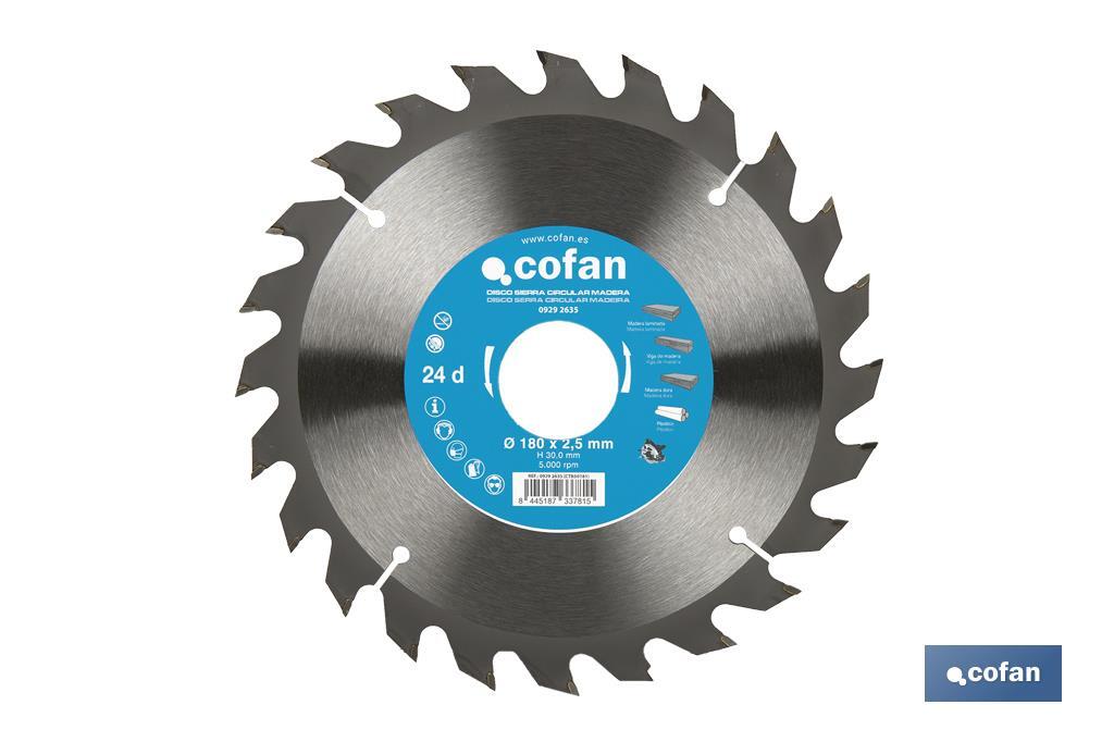 DISCO DE SIERRA CIRCULAR PARA MADERA Ø180 X 2,5 X 30 MM, 24 DIENTES (PACK: 1 UDS) DISCO DE SIERRA CIRCULAR PARA MADERA Ø180 X 2,5 X 30 MM, 24 DIENTES (PACK: 1 UDS)
