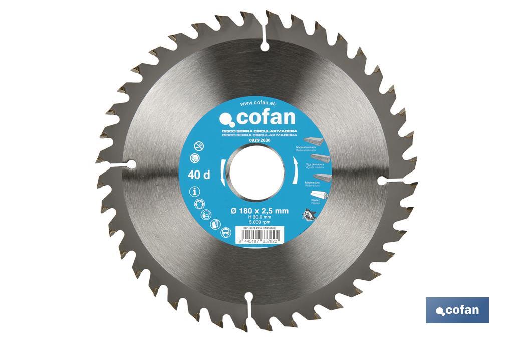 DISCO DE SIERRA CIRCULAR PARA MADERA Ø180 X 2,5 X 30 MM, 40 DIENTES (PACK: 1 UDS) DISCO DE SIERRA CIRCULAR PARA MADERA Ø180 X 2,5 X 30 MM, 40 DIENTES (PACK: 1 UDS)