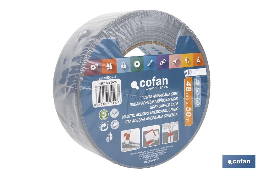 CINTA AMERICANA GRIS 180 MICRAS 48 MM X 50 M (PACK: 1 UDS) CINTA AMERICANA GRIS 180 MICRAS 48 MM X 50 M (PACK: 1 UDS)