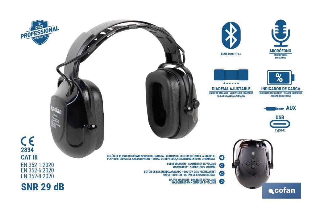 CASCOS ANTIRRUIDO SNR 29 dB CON BLUETOOTH (PACK: 1 UDS) CASCOS ANTIRRUIDO SNR 29 dB CON BLUETOOTH (PACK: 1 UDS)