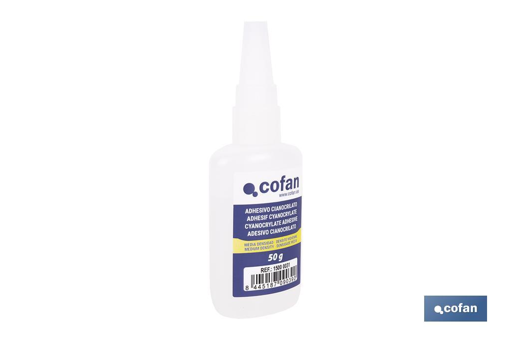 ADHESIVO CIANOACRILATO. MEDIA DENSIDAD 50 G (PACK: 1 UDS) ADHESIVO CIANOACRILATO. MEDIA DENSIDAD 50 G (PACK: 1 UDS)