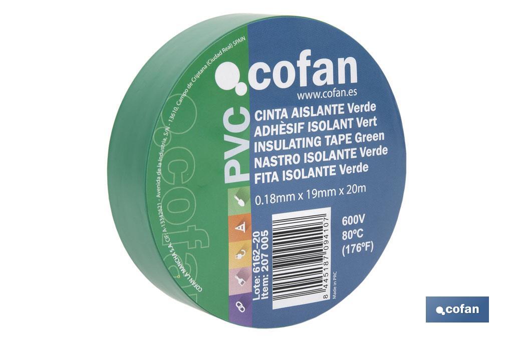 CINTA AISLANTE 180 Micras VERDE 19mmX20 Metros (PACK: 10 UDS) CINTA AISLANTE 180 Micras VERDE 19mmX20 Metros (PACK: 10 UDS)