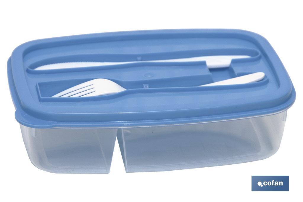 FIAMBRERA AZUL RECTANGULAR CON CUBIERTOS 1,5 L (PACK: 1 UDS)