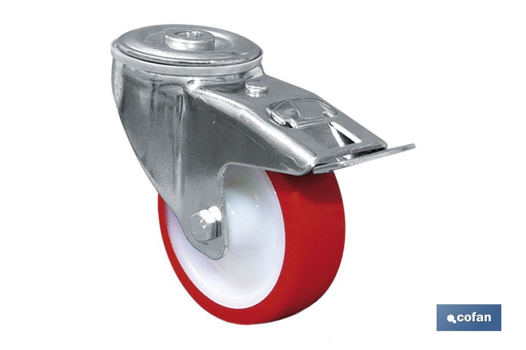 RUEDA POLIURETANO PASANTE/FRENO Ø80X30MM (PACK: 1 UDS) RUEDA POLIURETANO PASANTE/FRENO Ø80X30MM (PACK: 1 UDS)