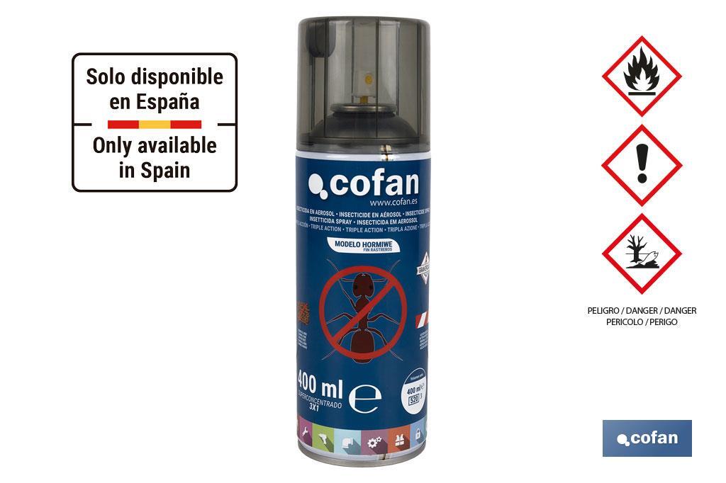 INSECTICIDA EN AEROSOL HORMIGAS TRIPLE ACCIÓN MODELO HORMIWE 400g (PACK: 1 UDS)