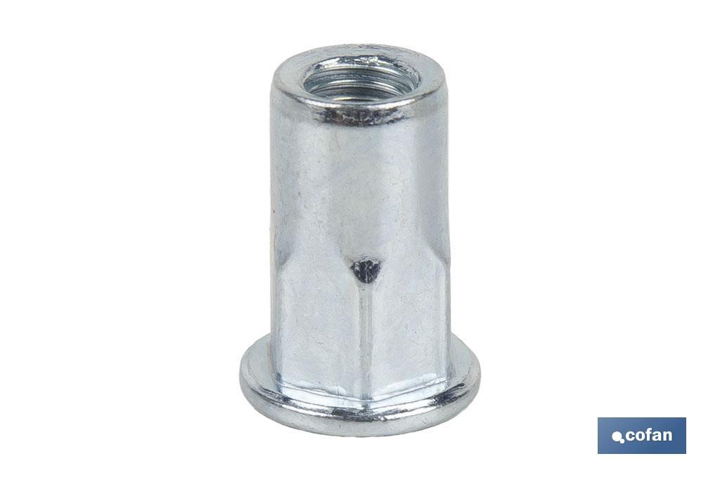TUERCAS REMACHABLES SEMIHEXAGONAL FONDO ABIERTO CABEZA ANCHA ACERO M10 X 22 (PACK: 200 UDS) TUERCAS REMACHABLES SEMIHEXAGONAL FONDO ABIERTO CABEZA ANCHA ACERO M10 X 22 (PACK: 200 UDS)