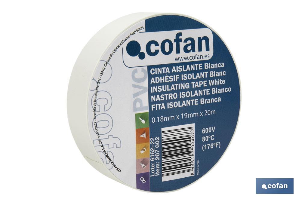 CINTA AISLANTE 180 Micras BLANCA 19mmX20 Metros (PACK: 10 UDS) CINTA AISLANTE 180 Micras BLANCA 19mmX20 Metros (PACK: 10 UDS)