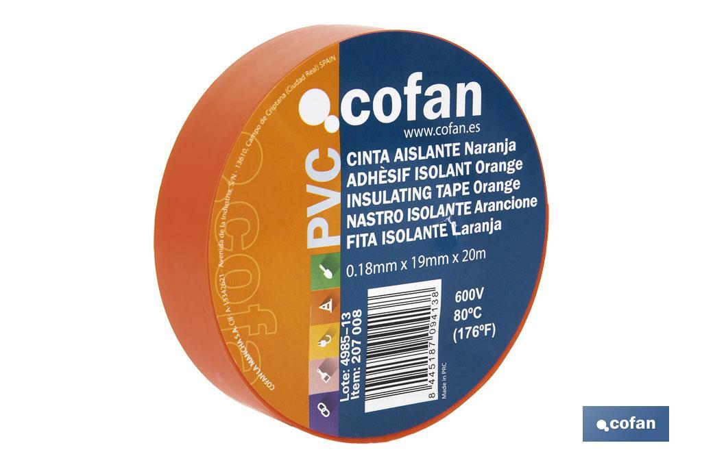 CINTA AISLANTE 180 Micras NARANJA 19mmX20 Metros (PACK: 10 UDS) CINTA AISLANTE 180 Micras NARANJA 19mmX20 Metros (PACK: 10 UDS)