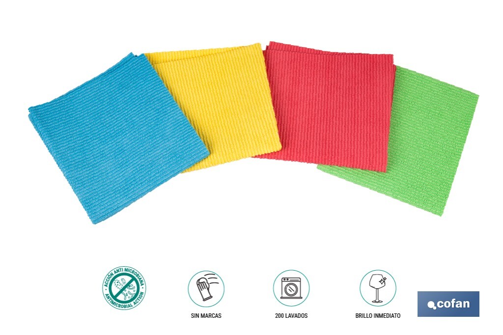 PACK DE 4 BAYETAS SUPER PRO AZUL, ROJO, AMARILLO , VERDE 38 X 35 CM (PACK: 1 UDS) PACK DE 4 BAYETAS SUPER PRO AZUL, ROJO, AMARILLO , VERDE 38 X 35 CM (PACK: 1 UDS)