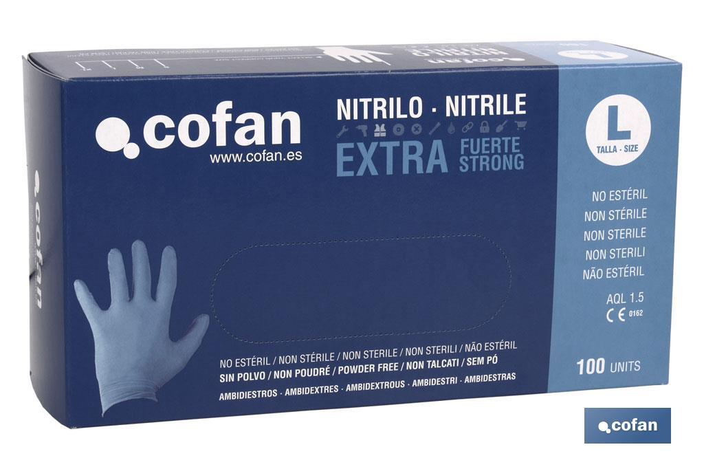 Caja de 100 unidades de guantes de nitrilo | Colocación ambidiestra | Sin polvo | Extrafuertes y resistentes