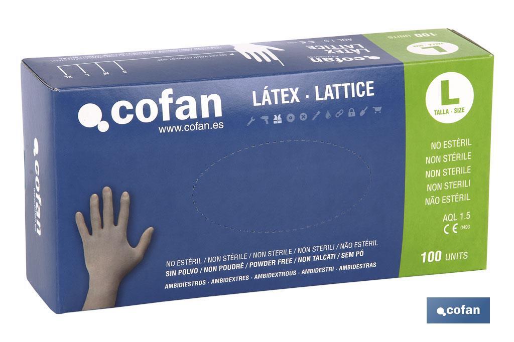 Caja de 100 guantes de látex sin polvo | Resistentes | 100 % de látex | Dispensador de guantes